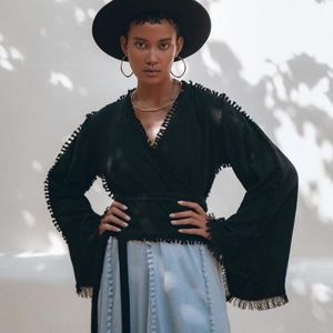 Handmade Black Boho Wrap Top / Light Jacket